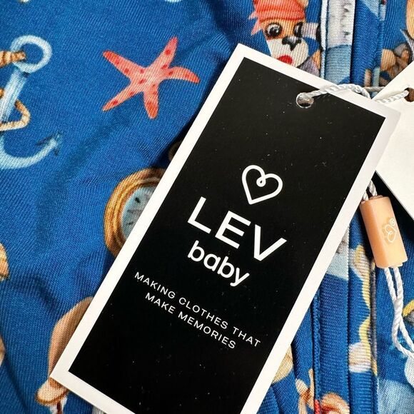 NWOT LEV Baby Boy Bamboo Convertible One Piece Romper Footie Blue Pajamas 12-18M - Picture 8 of 16